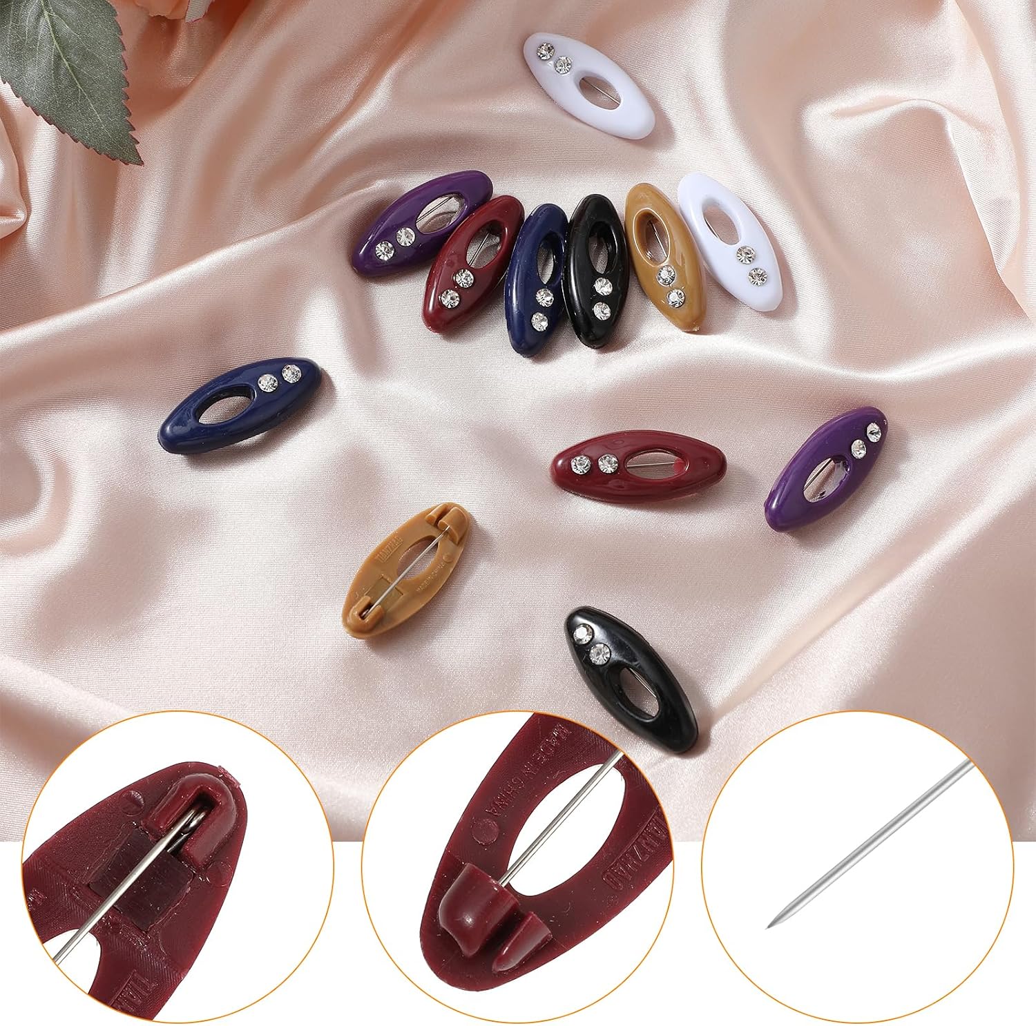 Tyqour 12Pcs Hijab Pins Clips for Women Colorful Scarf Safety Pins Plastic Cover Hijab Pin for Women Muslim Girls