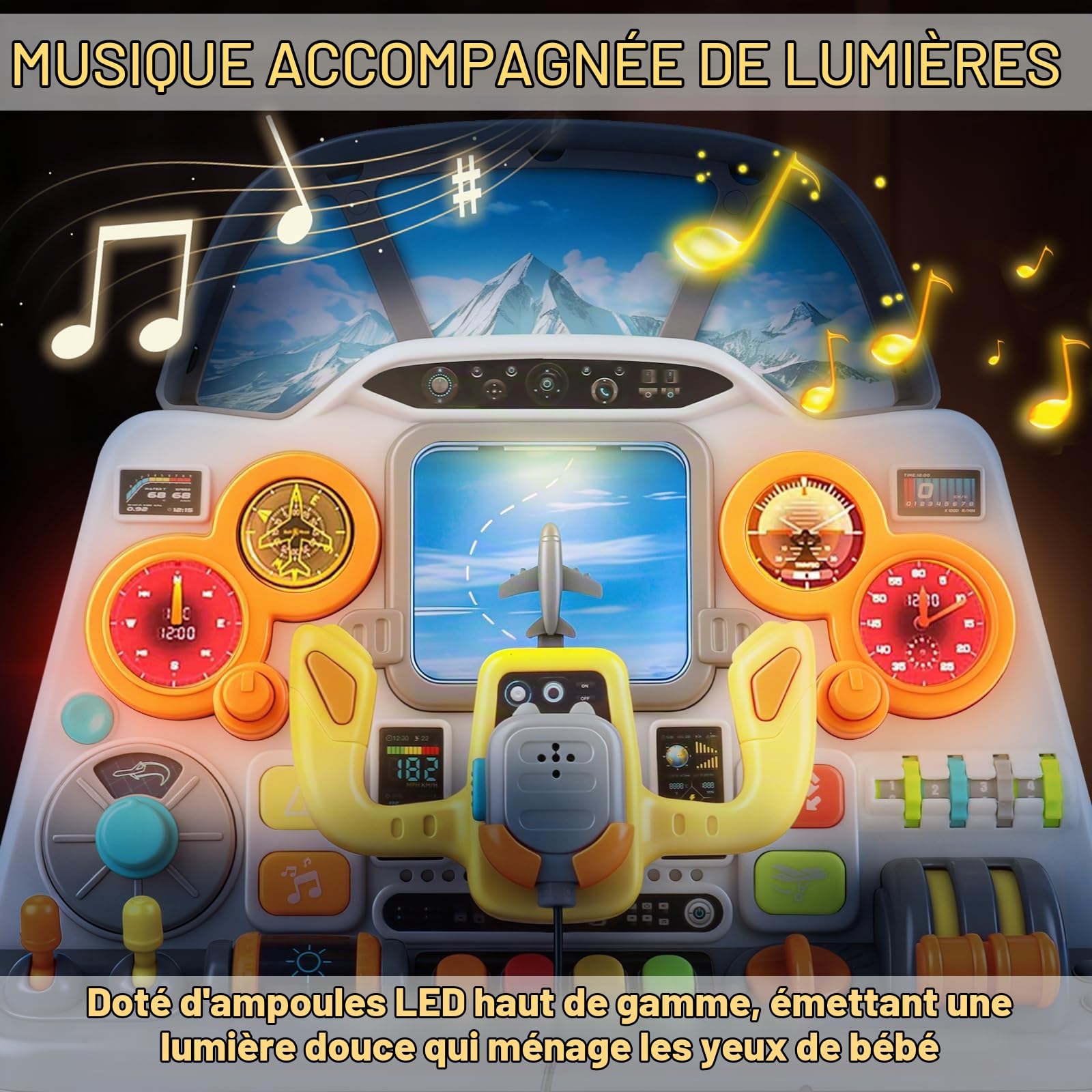 elzle Tableau de Bord de Pilotage Interactif, Jouet Avion 3+ Ans | Poste de Pilotage avec Lumières et Sons, pour Garçons et Filles, Cadeau Anniversaire Enfant