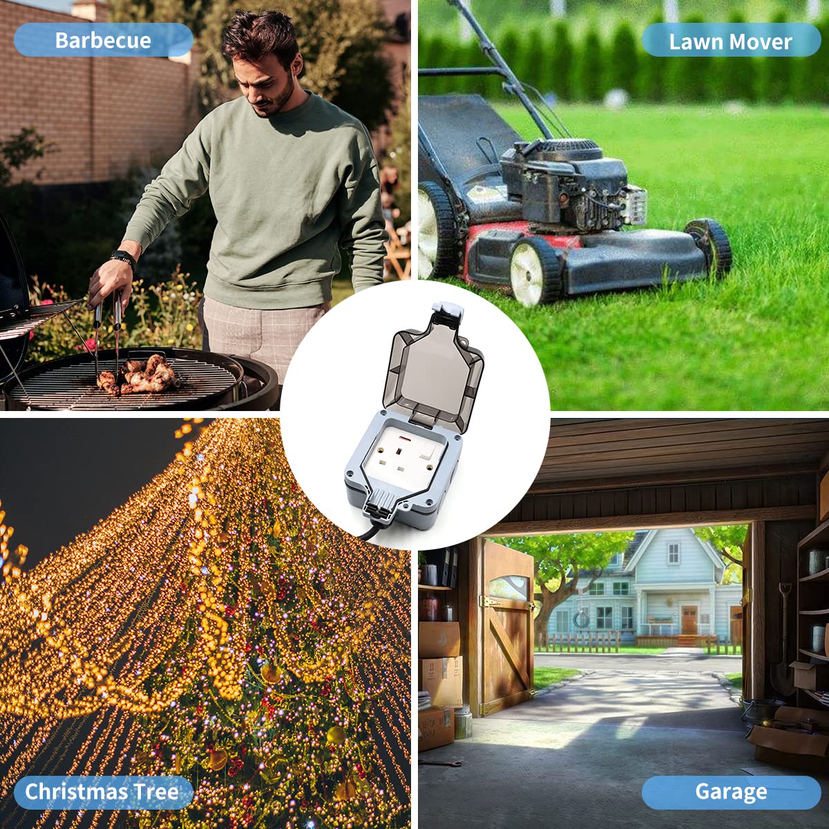 Prolunga impermeabile per esterni, 20 m, cavo di prolunga extra lungo IP66, impermeabile, 1 banda, prolunga da giardino, uso esterno, interruttore singolo, resistente alle intemperie