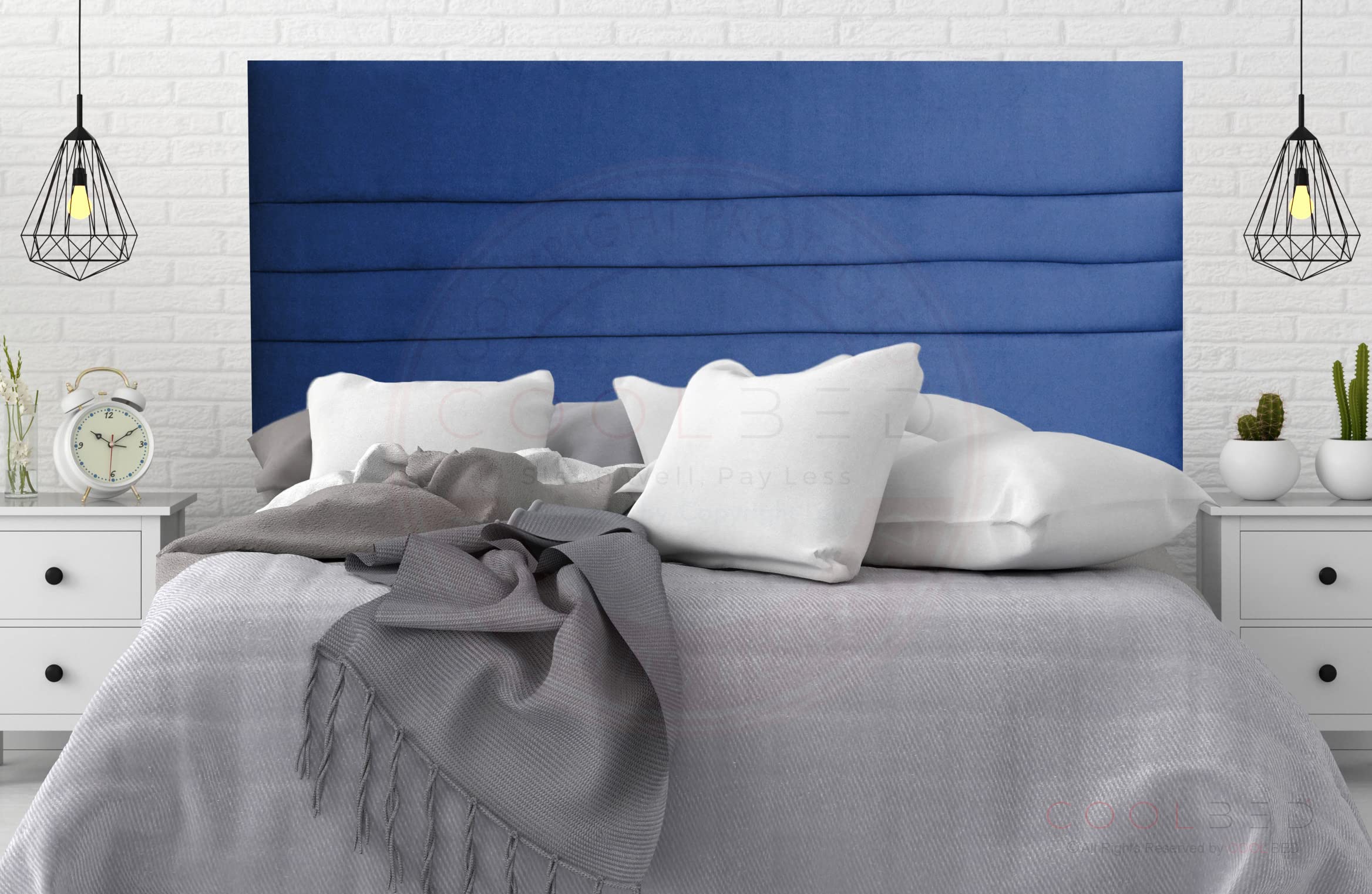 Mint Plush Velvet Headboard for Divan Bed Base | Divan Bed Headboards | Panel Bed Headboard | Upholstered Headboard | Horizontal Headboard (Blue Plush, Small Double (4') - 20" (H)) — image 1