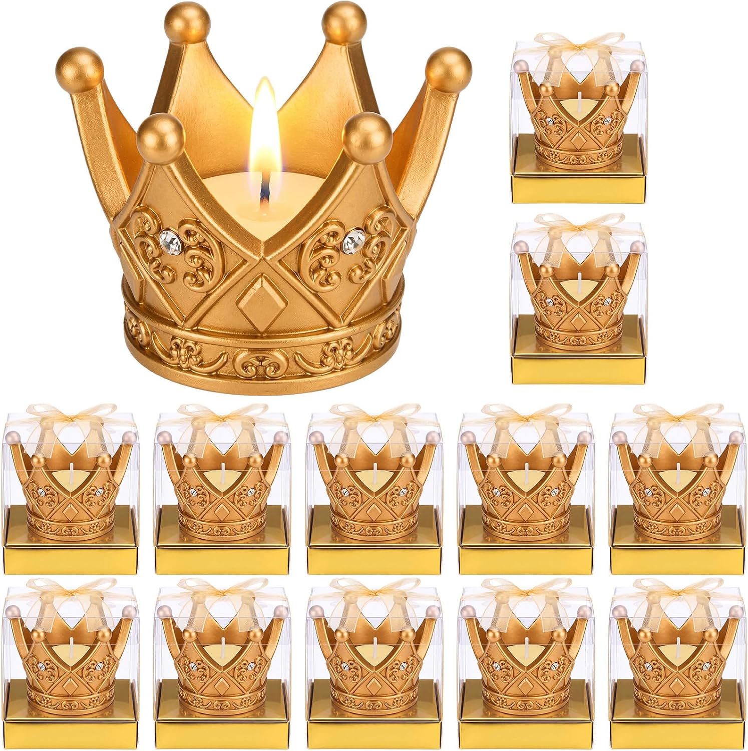 12 Set Quinceanera Party Favors Crown Gold Candle Holder with Tealight Candle 15th Birthday Party Favor Quinceanera Centerpieces Table Decor Guest Gift for Wedding Birthday Celebration