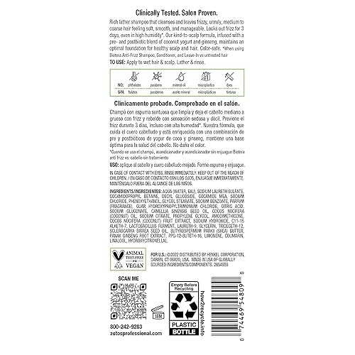 Miniatura 8 de Biotera Anti Frizz Smoothing Shampoo  Smooths & Controls Frizzy, Unruly Hair  Microbiome Friendly  Vegan & Animal Test Free  Paraben Free  Color-Safe