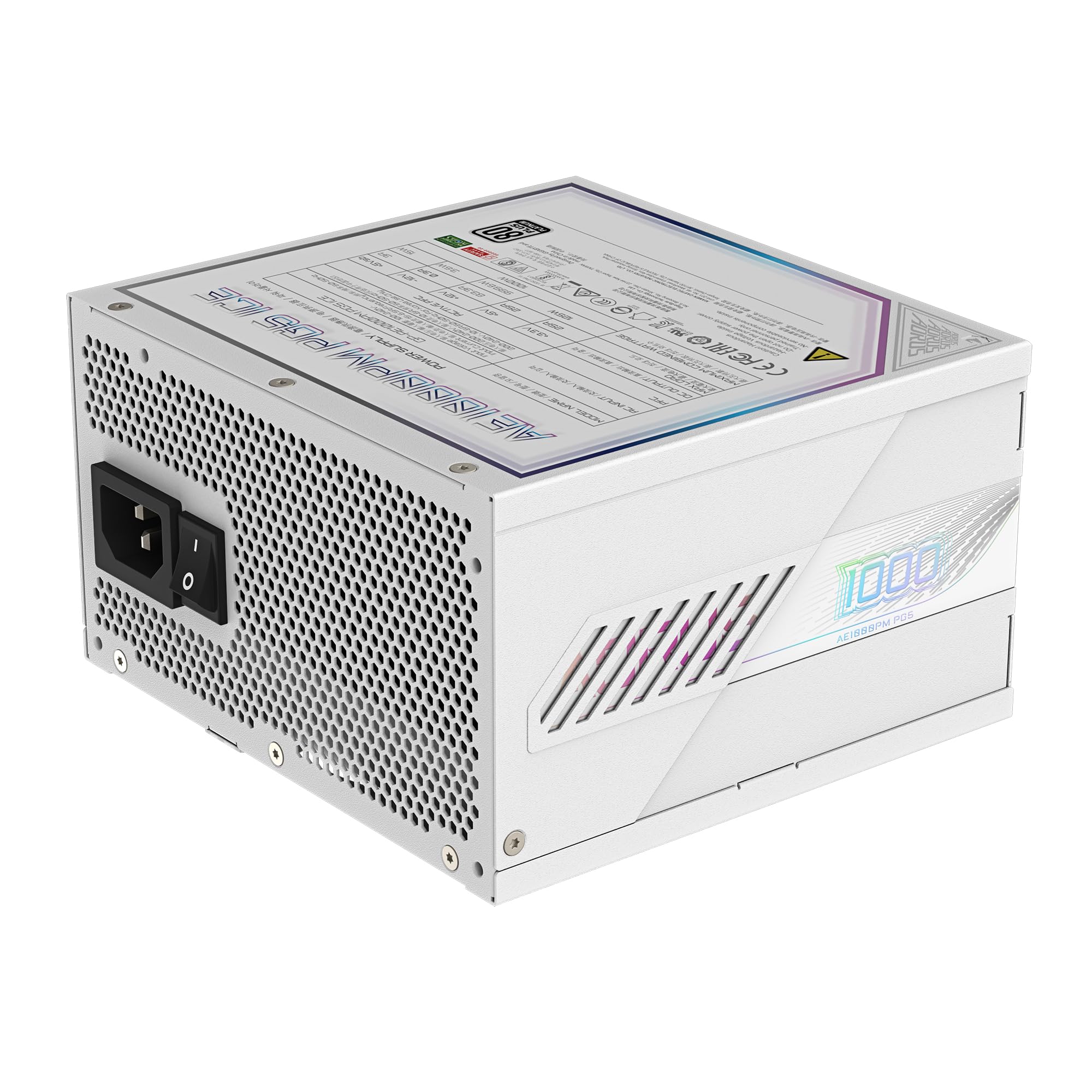 GIGABYTE AORUS ELITE P1000W ICE Alimentatore - PCIe 5.0, 80 PLUS Platinum, Design completamente modulare, Ventola da 120 mm, Compatibile con ATX 3.0, Spina EU