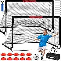 VAVOSPORT 2-Pack 6x4ft Portable Pop-Up Kids Soccer Goals with Ball & Cones - Backyard Training Set for Toddlers Youth