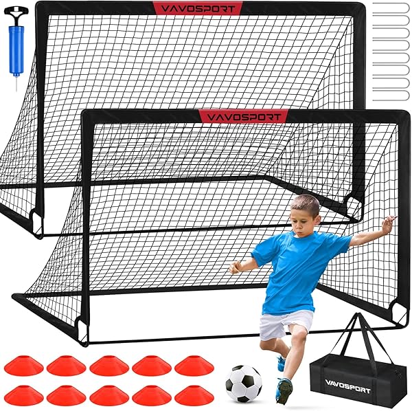Soccer Goal, 2 of 6'x4' Kids Soccer Goals for Backyard Set, Portable Pop Up Soccer Net, Practice Soccer Training Equipment with Ball, Cones for Toddler,Youth Sports Outdoor Games Yard Play