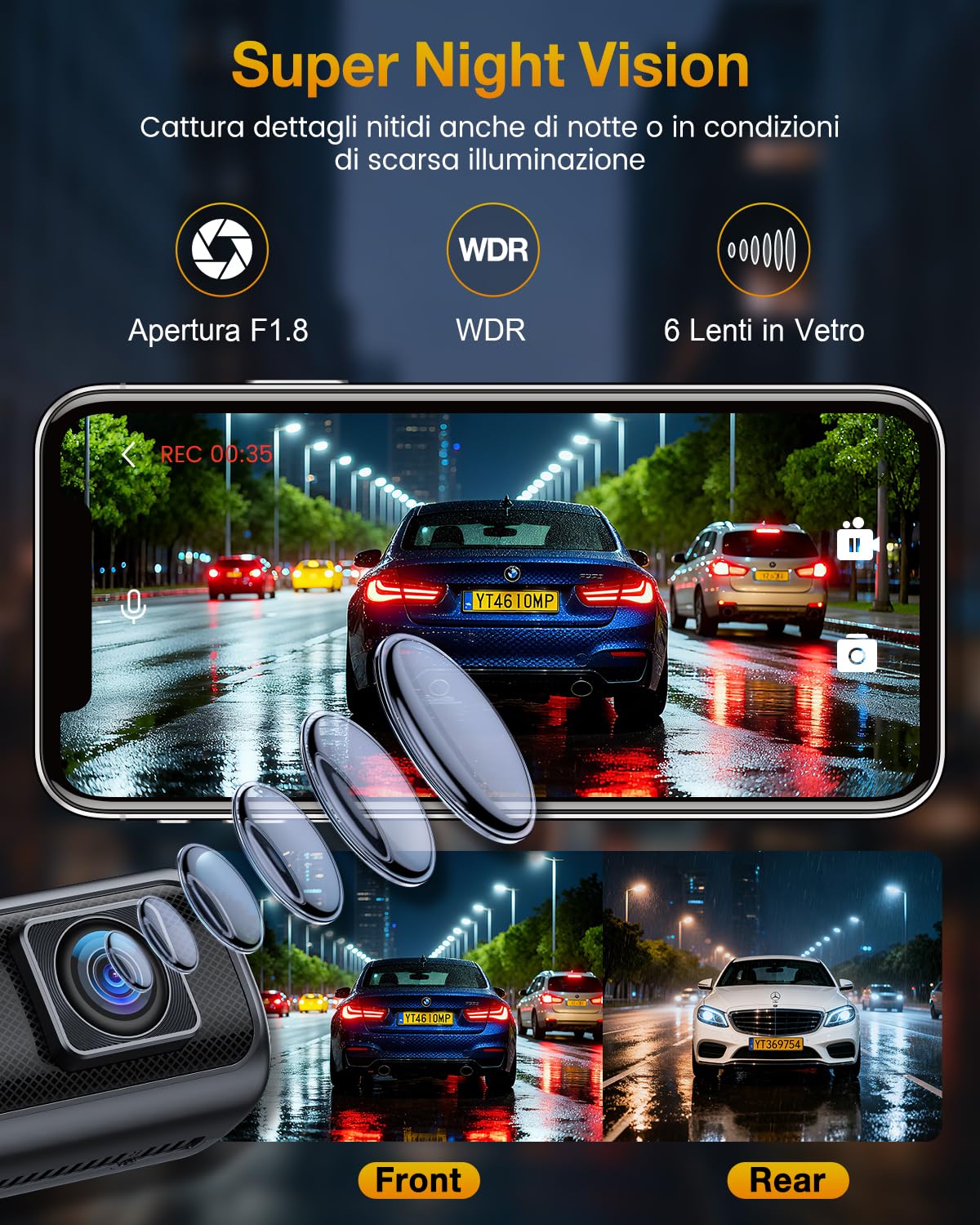 4K Dash Cam Auto, 5G WiFi Telecamera per Auto con SD 64G, Schermo IPS da 1.47', GPS, Super Visione Notturna, G-Sensor, Registrazione in Loop, WDR, 360° Rotabile,Max 512 GB