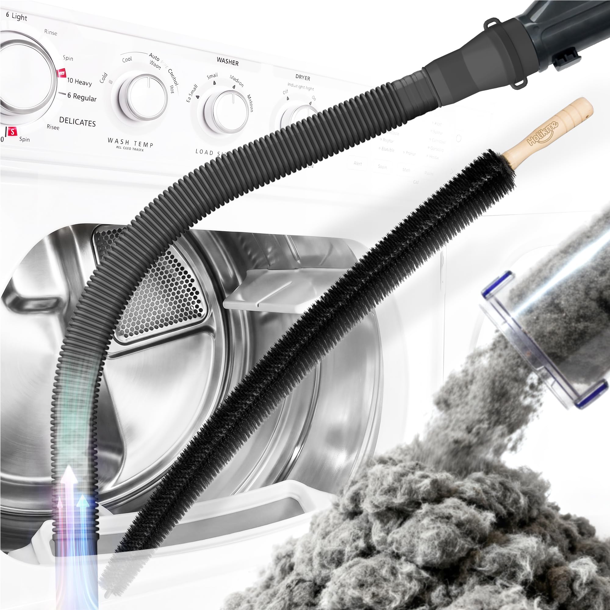 Holikme Dryer Vent Cleaner Kit, Vacuum Hose Attachment, 2-Piece, Black