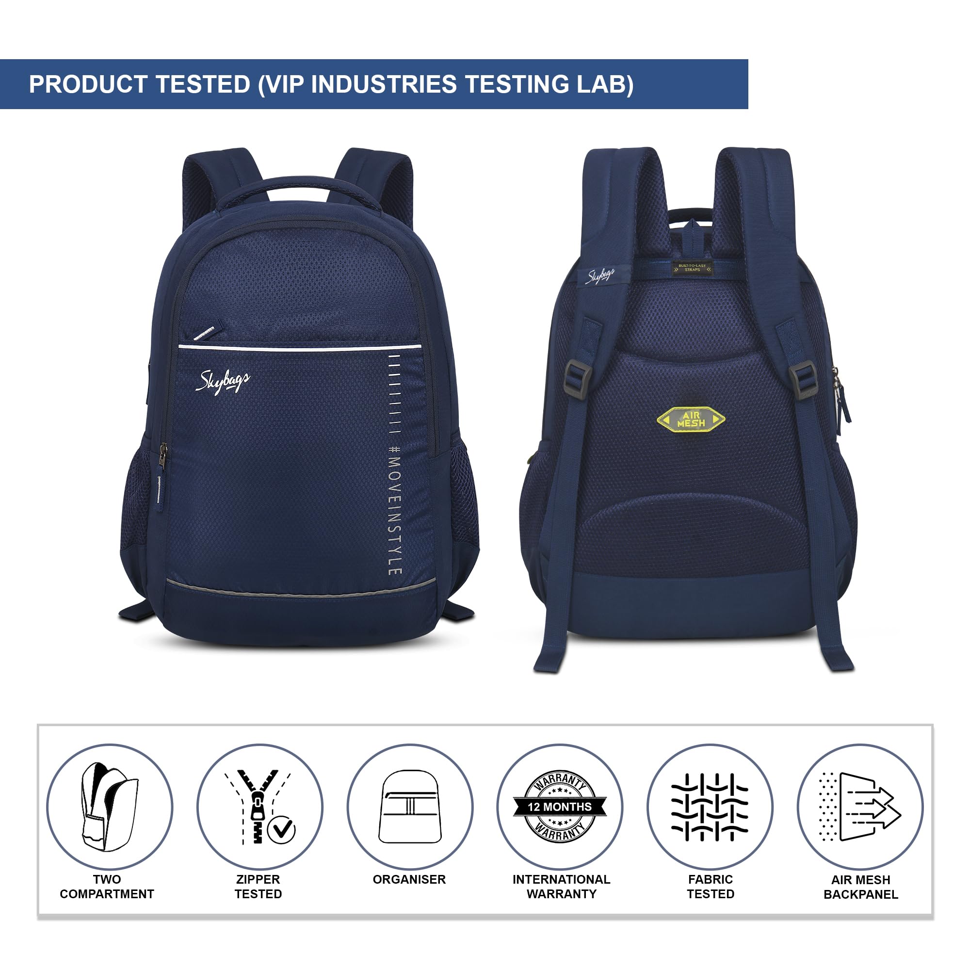 Skybags Ikon 01 22 Litre Casual College Standard 4 Compartment Backpack Blue 2