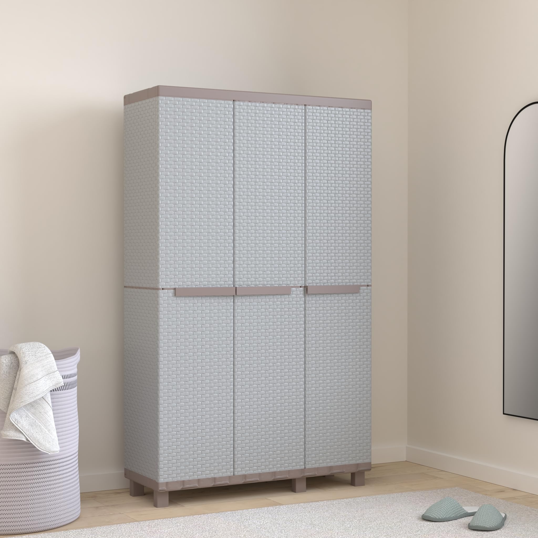Terry C-Rattan 102a Armoire Intérieur Extérieur Multifonction 3 Portes Effet Rotin 2 Compartiments