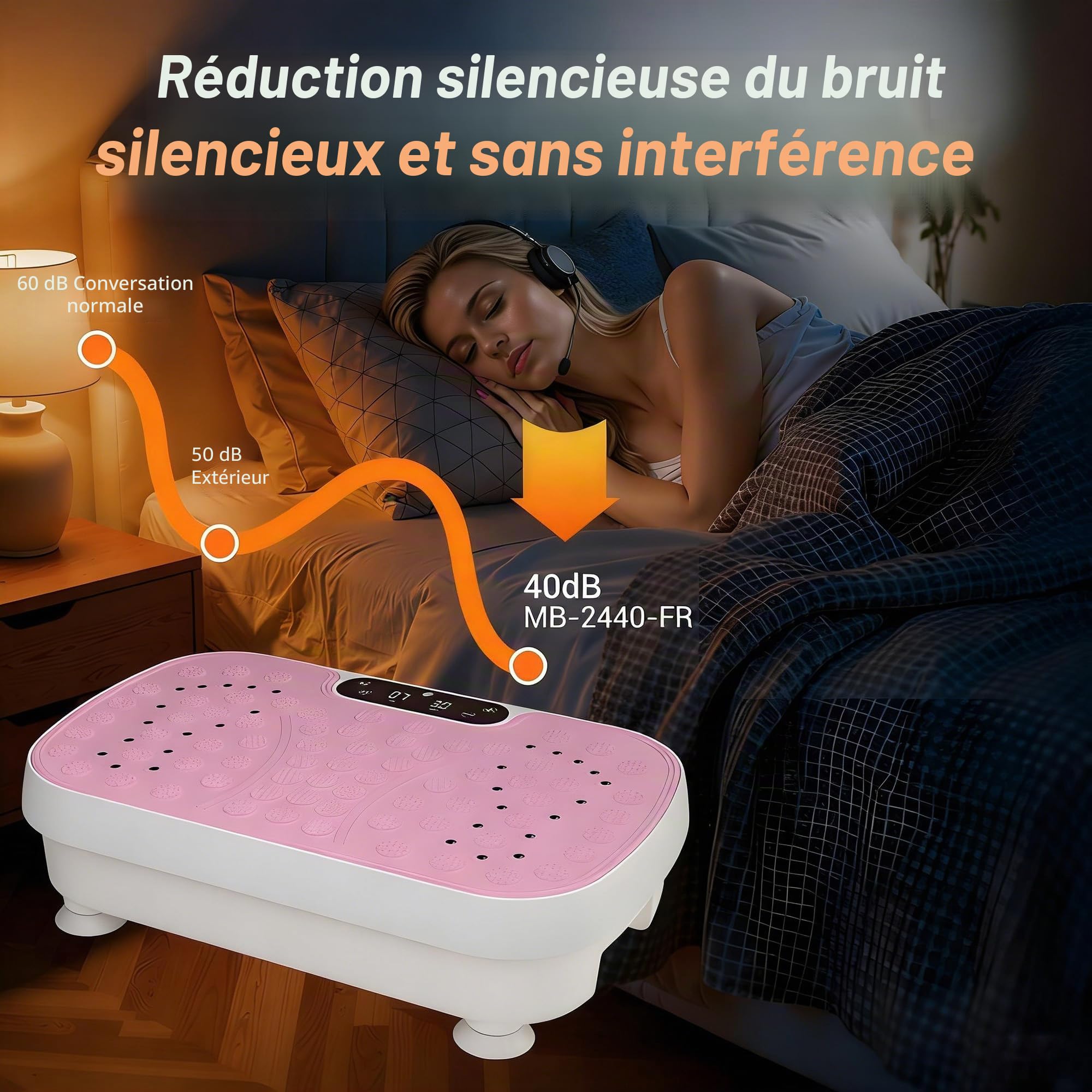 Plateforme vibrante pour perdre du poids à la maison - Appareil de vibration avec 3 modes de fitness - Plaque vibrante silencieuse avec 2 bandes de résistance et indicateur LED - Charge maximale : 150
