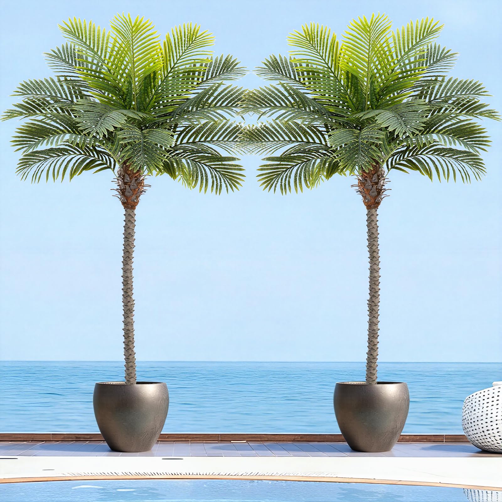 8.5ft Tall Artificial Phoenix Palm Tree for Outdoors Indoor Decor, Large Faux Coconut Silk Palm Tree Tropical Fake Tree Perfect for Outside Patio Poolside Porch Home Office Decor (Set of 2)