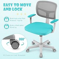 Vista 7 de GLACER Silla de escritorio para niños, silla de estudio giratoria de malla ajustable con ruedas, brazos, silla ergonómica para computadora con Verde