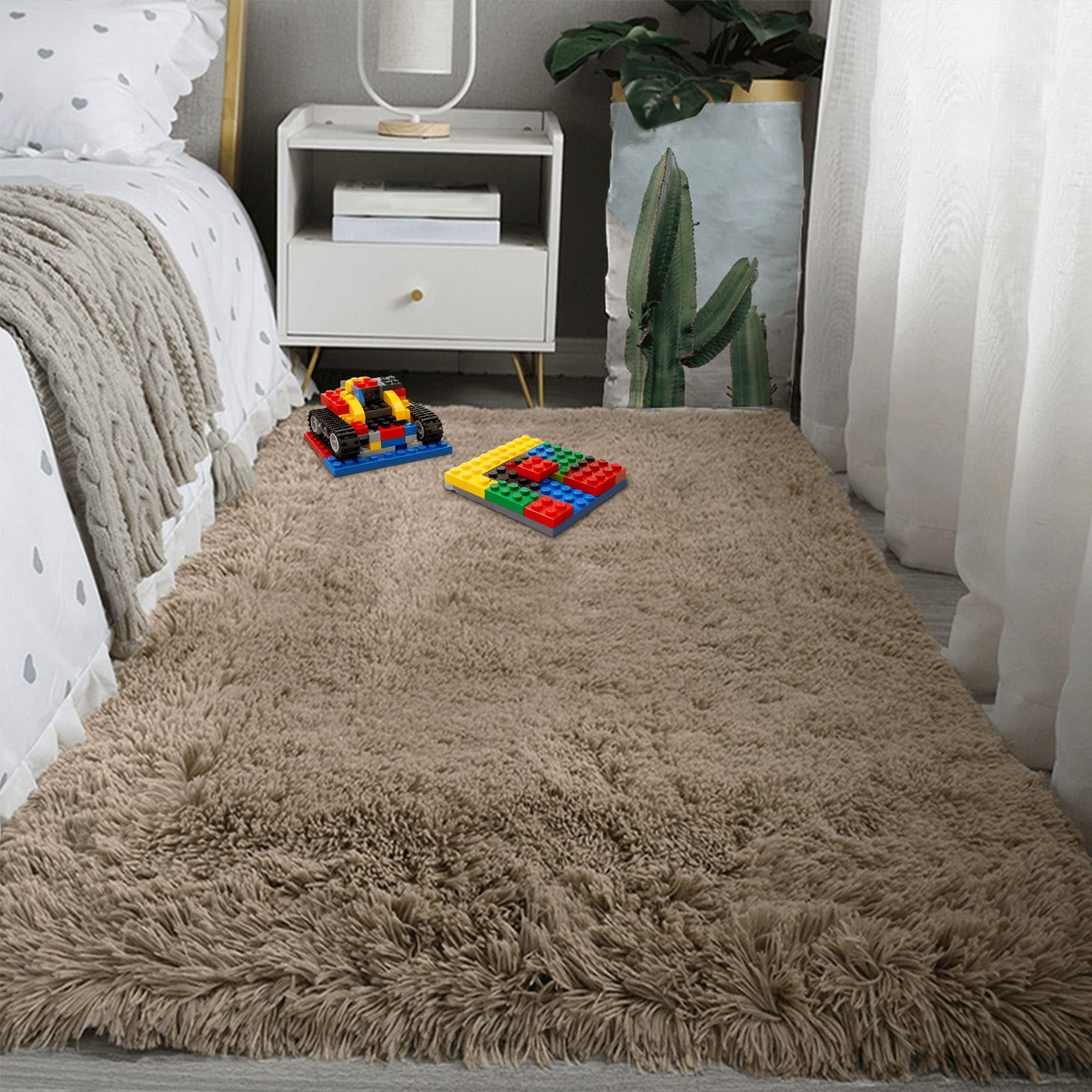 Tapis salon shaggy 170x340 cm camel | Grand tapis moderne doux
