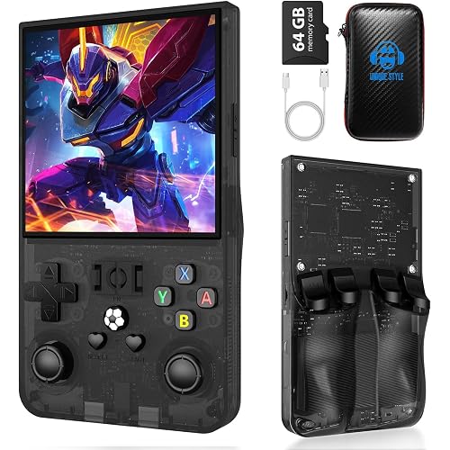 R36MAX Retro Handheld Game Console, 4.0 inch Retro Gaming Console with 64GB Memory, Portable Retro Video Games Console, 4000mAh Battery, Support 30+ Emulators, Charcoal Black