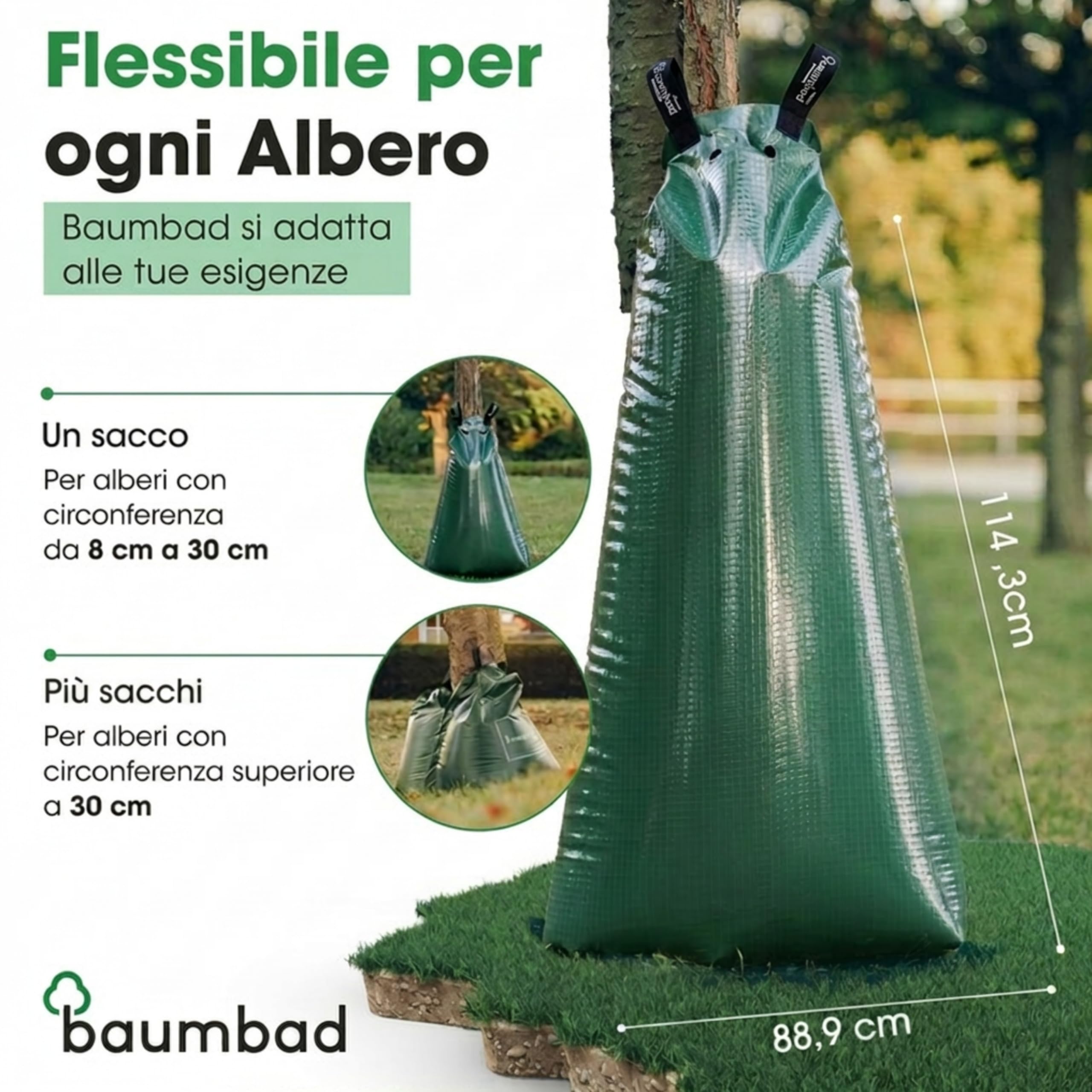 baumbad 10 Sacchetti per irrigazione in PE di Alta qualità, 100 Litri, in polietilene Resistente ai Raggi UV, per l'irrigazione in Verde, con Confezione Ecologica