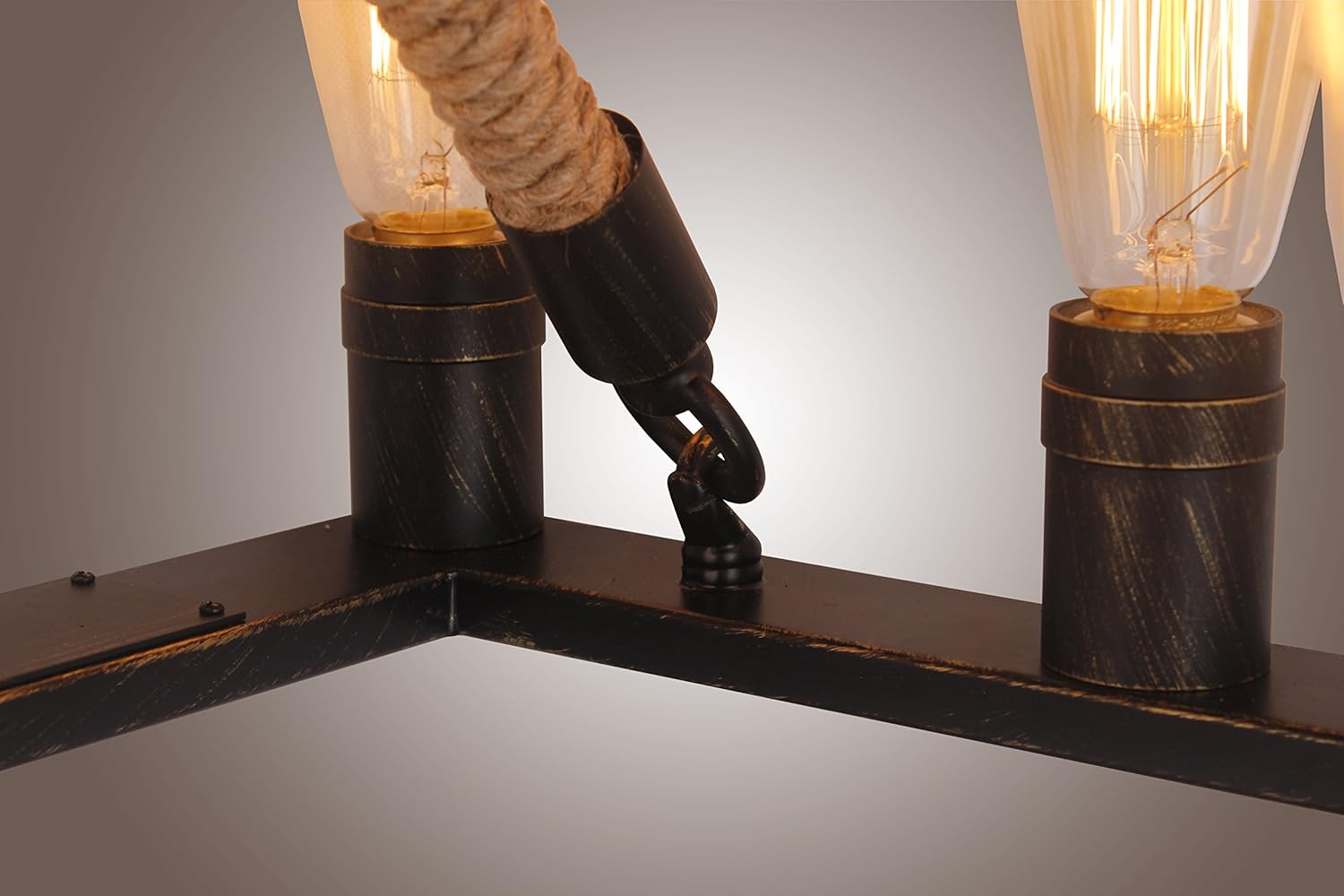 Jute Rope Chandelier Rectangular Iron Finish Rustic 14 Bulbs Edison Pendant Lamp D39''