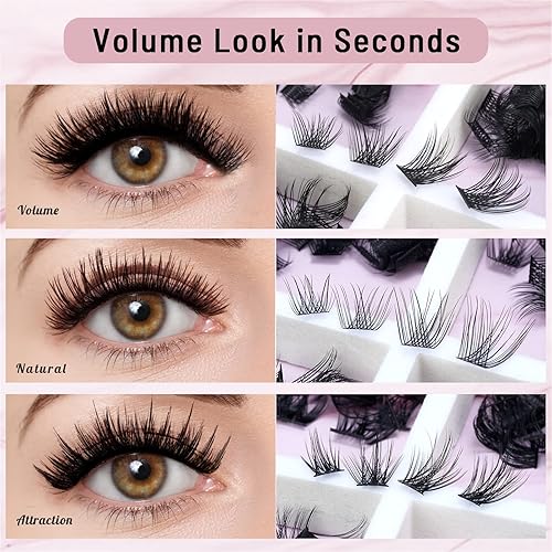 Miniatura 6 de 180 pestañas en racimo individuales y esponjosas, extensiones de pestañas y espejo, 2 en 1, fáciles de aplicar en casa (volumen, D-10-16 mezclas)