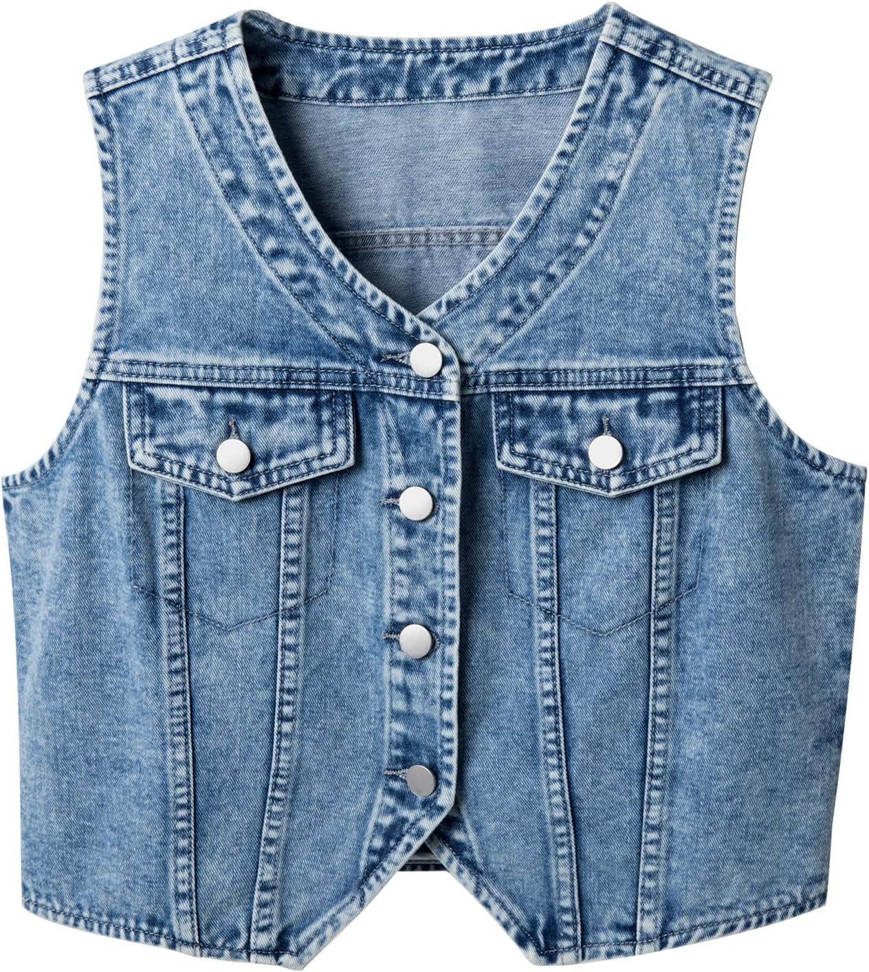 Kedera Women's V Neck Denim Vest Asymmetrical Hem Sleeveless Button Front Jean Vests Crop Tops with Pockets - Image 7