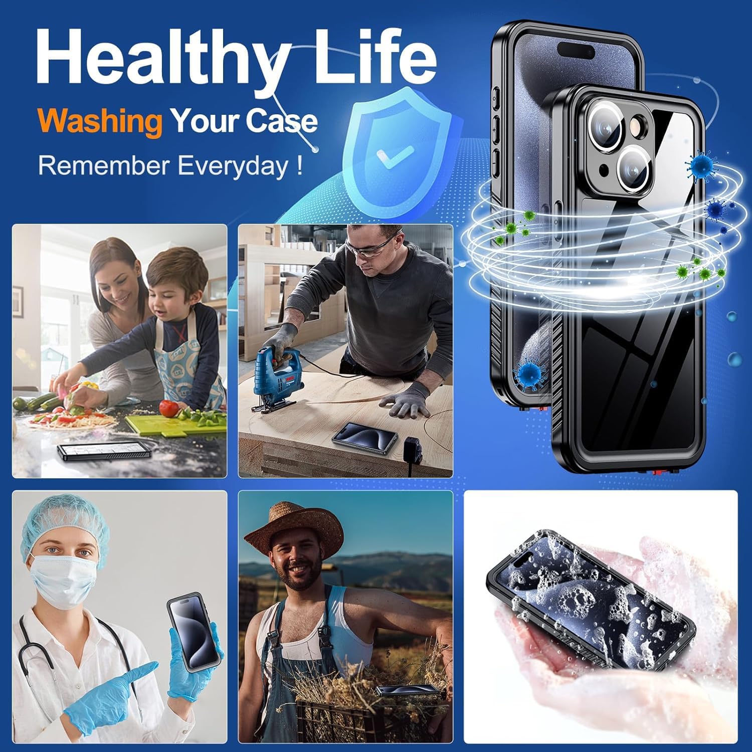 Hualele for iPhone 14 Plus Case Waterproof, Built in Lens & Screen Protector Rugged Full Body Protective Military Grade Drop Protection IP68 Underwater Cover Case for iPhone 14 Plus Black