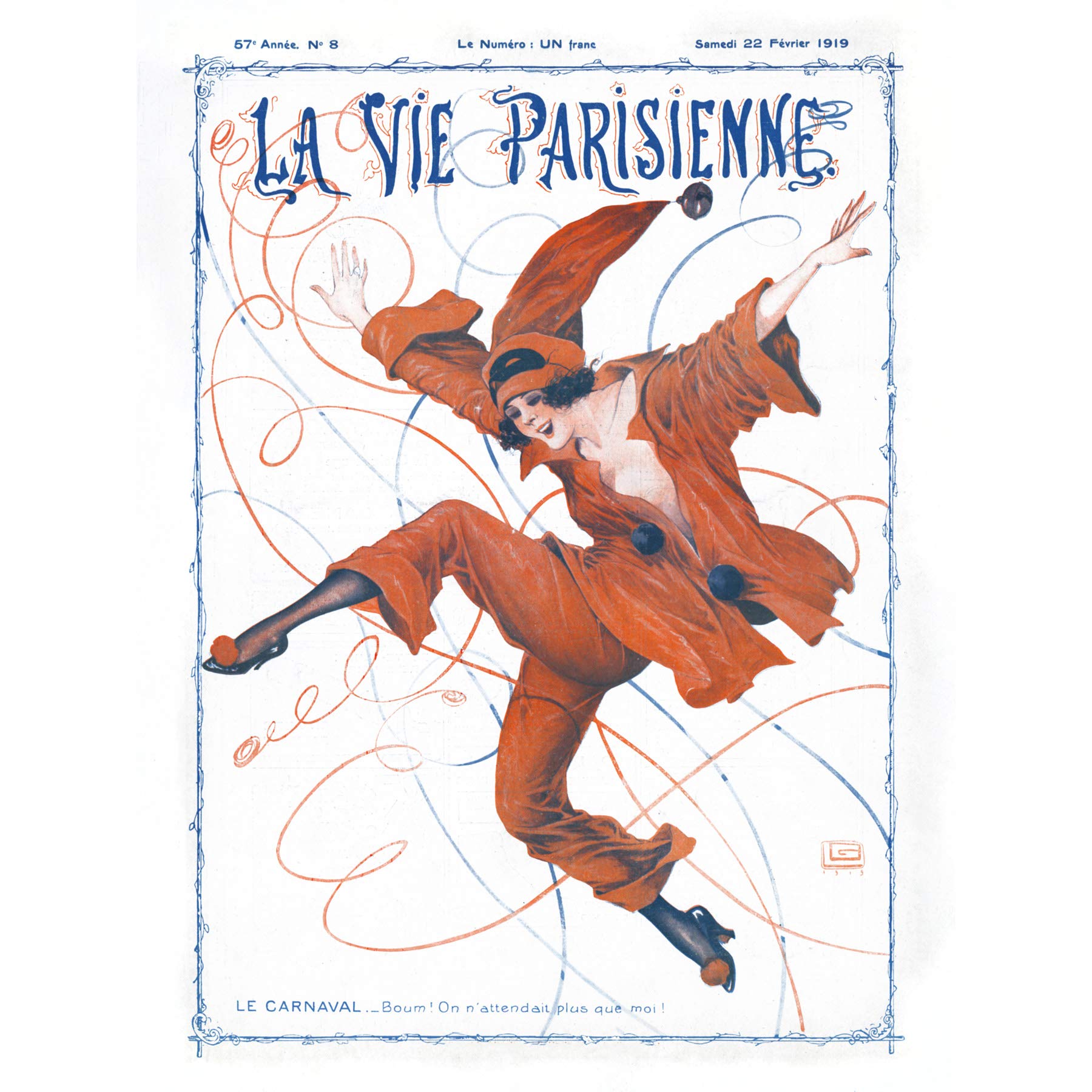 Artery8 La Vie Parisienne Carnival Clown Magazine Cover Premium Wall Art Canvas Print 18X24 Inch