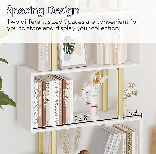Miniatura 8 de Yusong Estantería geométrica, estantería en forma de S, estantes de libros de 6 niveles para dormitorio, estante decorativo de madera moderno,
