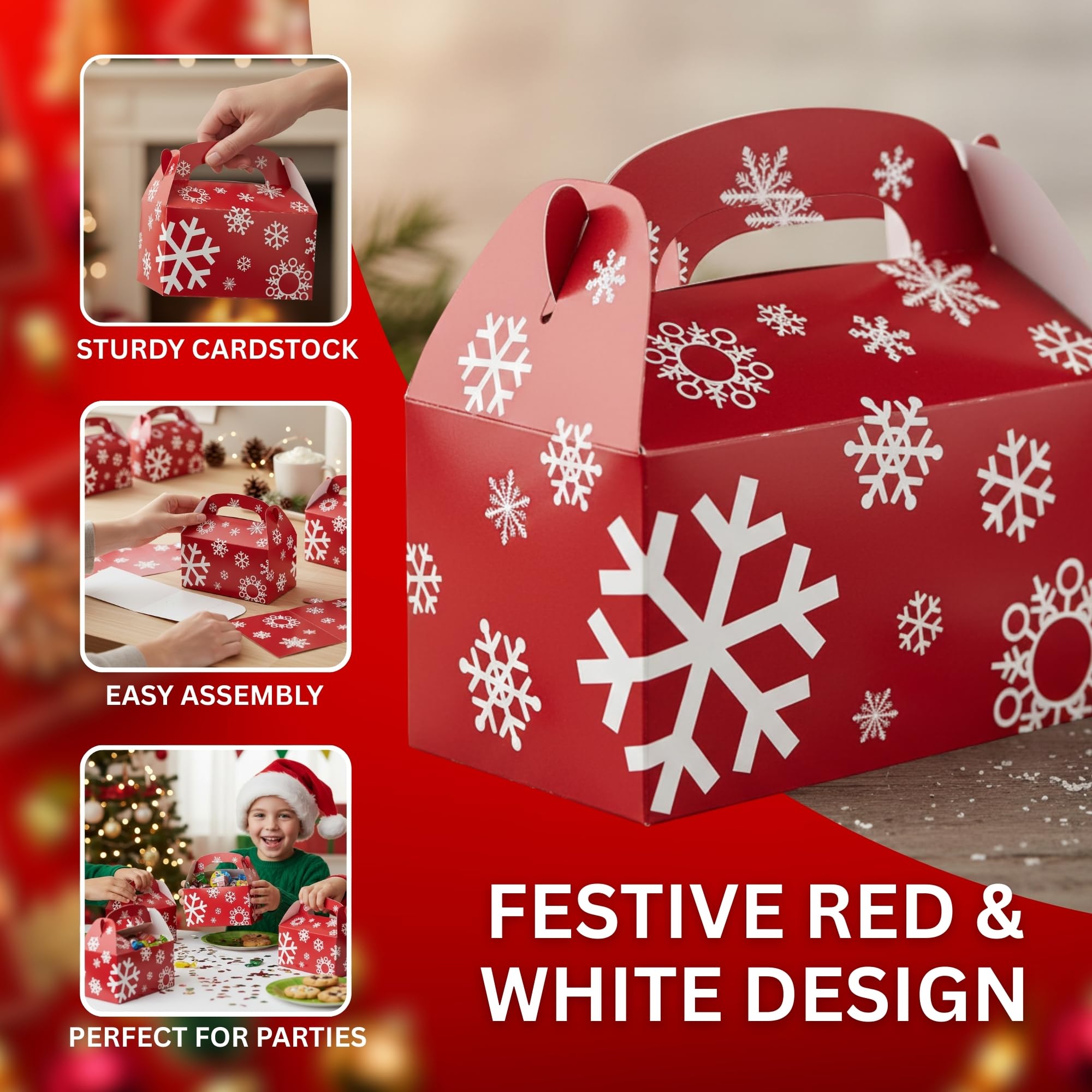 Red & White Snowflake Treat Boxes - 12 Pack -3 Red & White Snowflake Treat Boxes - 12 Pack -3