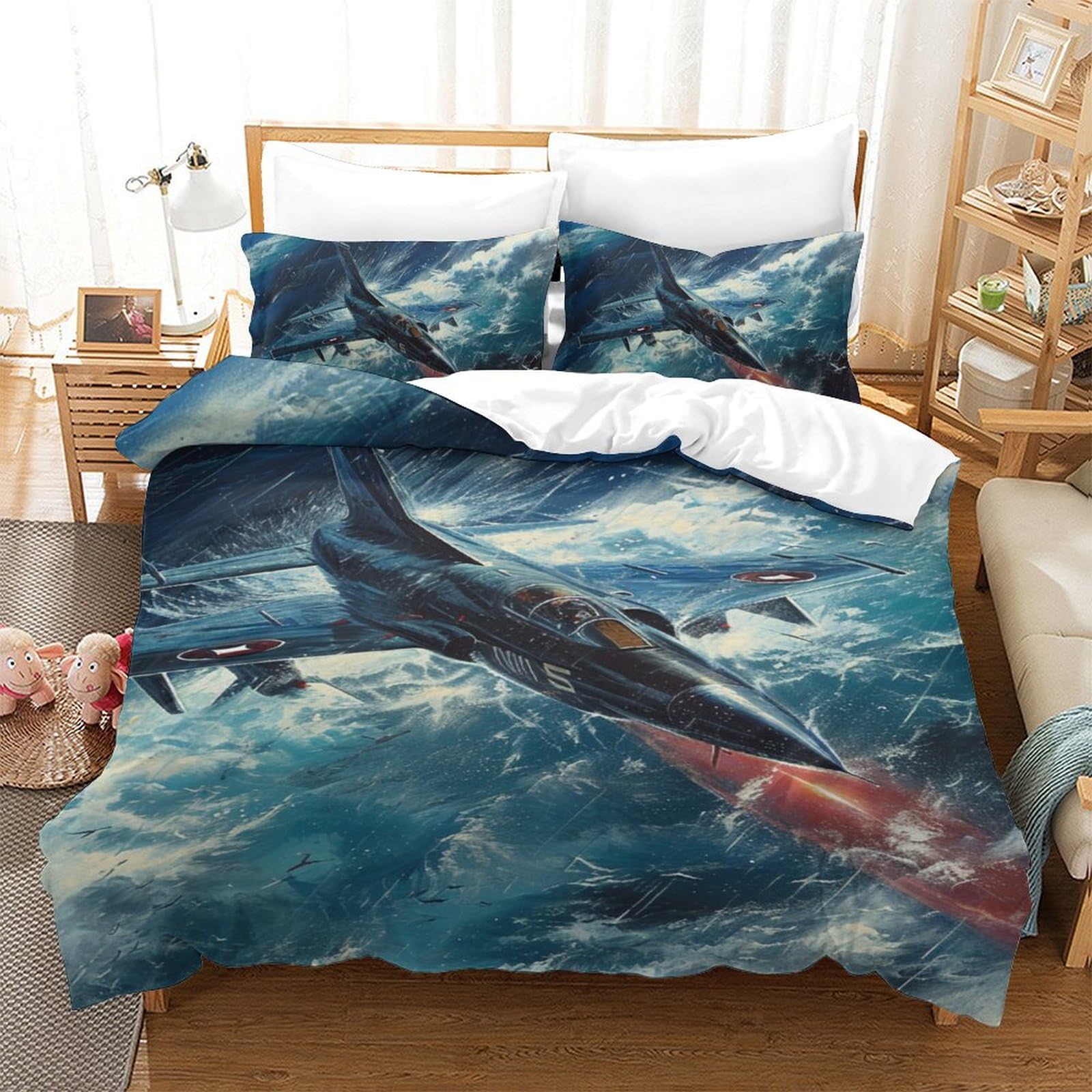 Housse de couette avion 140x200 cm avec sa taie d'oreiller pour lit simple