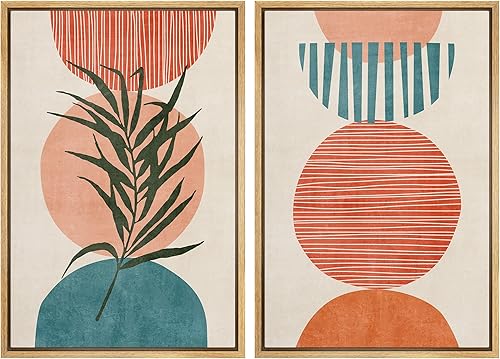 Miniatura 110 de IDEA4WALL Lienzo enmarcado para pared, juego de arte Bauhaus dorado de mediados de siglo, patrón de cuadrícula moderna, ilustraciones con formas