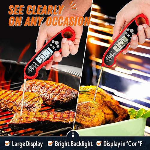 Miniatura 3 de Termómetro de carne de lectura instantánea para parrilla y cocina, termómetro digital rápido y preciso para alimentos con luz de fondo, imán,