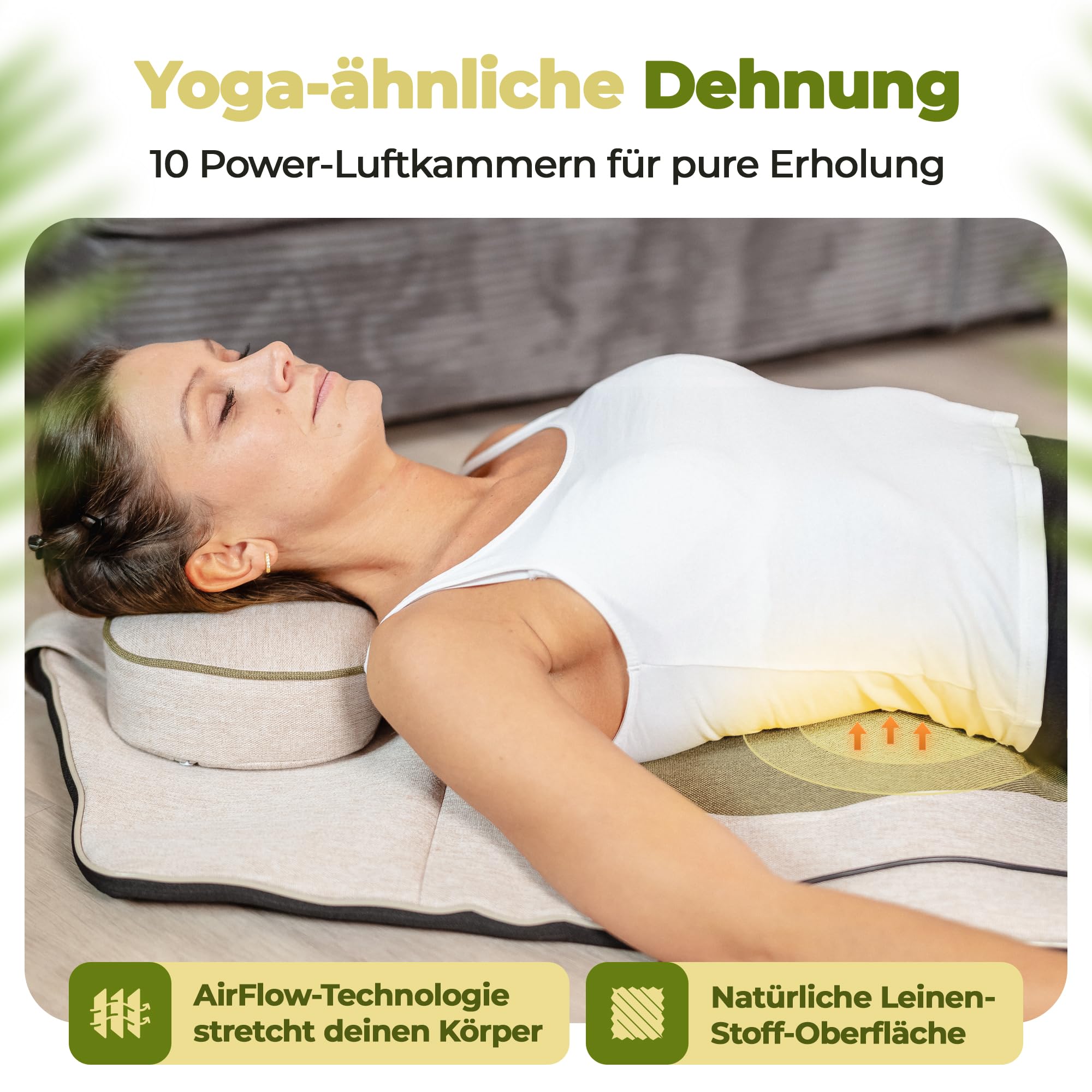 VitaStretch - Elektrische AirStretch Massagematte aus Leinen | 4 Programme für Rücken, Schulter, Hüfte | Wärmefunktion, Timer