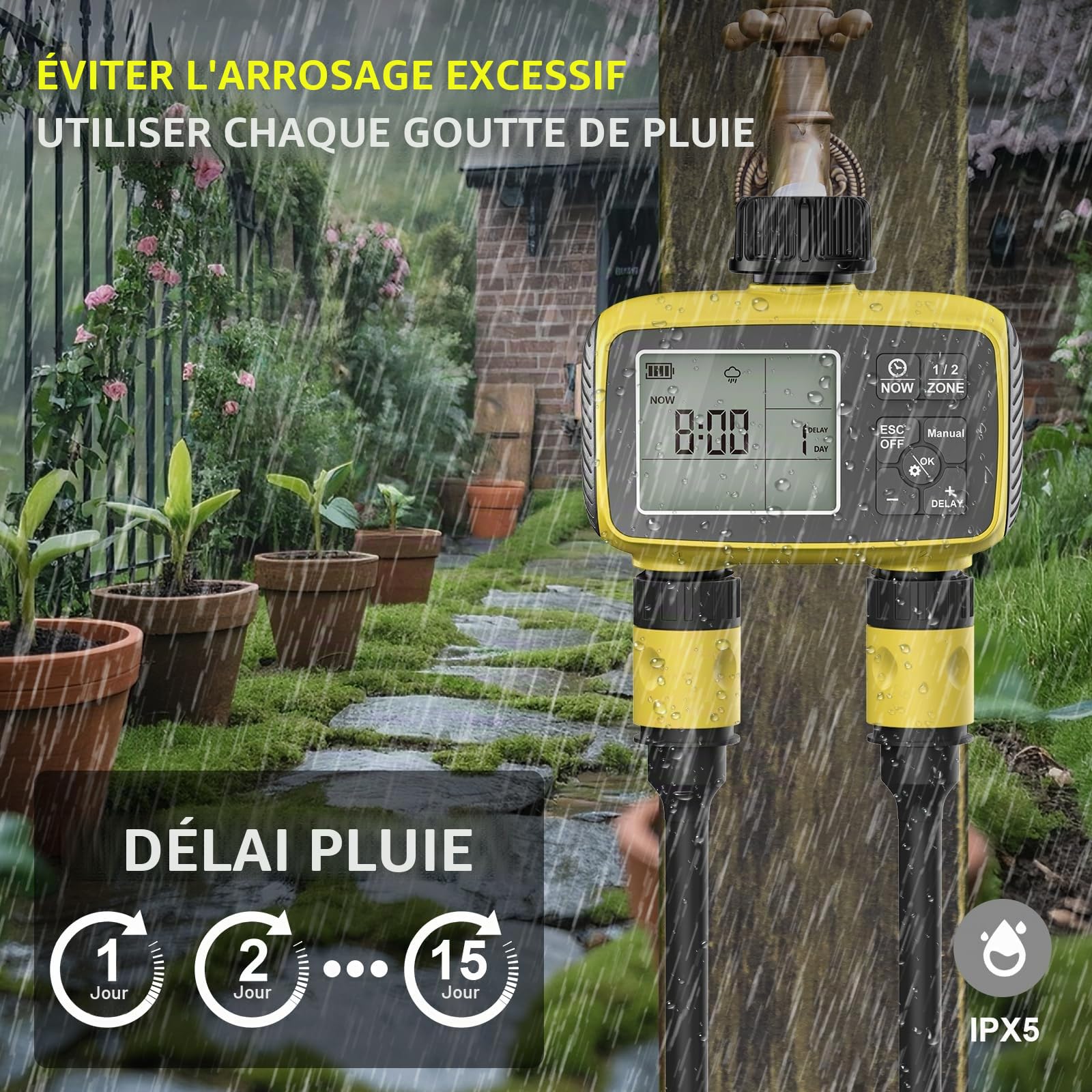Minuteur D'arrosage de Jardin - Système D'arrosage Automatique à 2 Sorties | Minuteur D'arrosage, Arroseur de Jardin, Kit D'irrigation, Dispositifs D'arrosage, Arrosage Des Plantes Pendant Les Fêtes