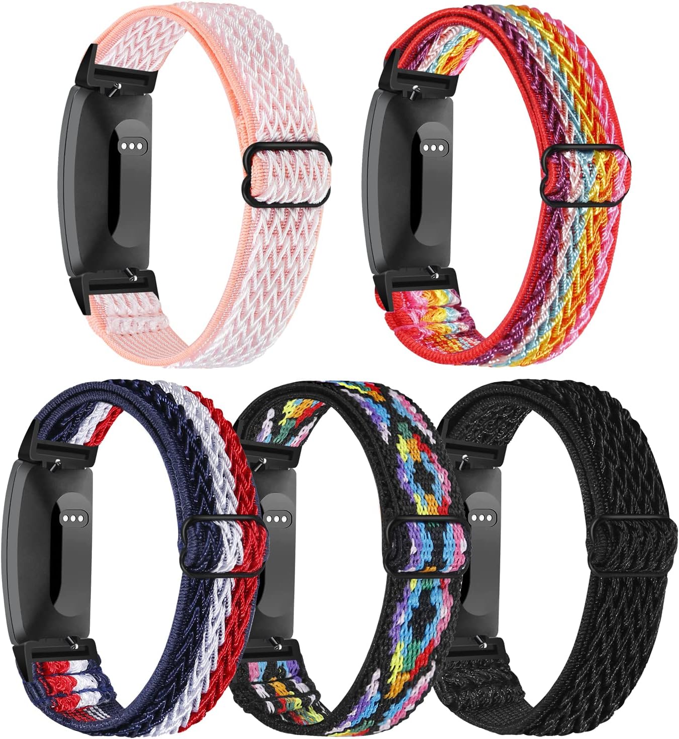 Adjustable Elastic Fitbit Inspire 2 Bands Compatible with Fitbit Inspire 2 / Inspire/Inspire HR, Stretch Soft Nylon Sport Breathable Wristband Replacement Women Men (5 Pack)