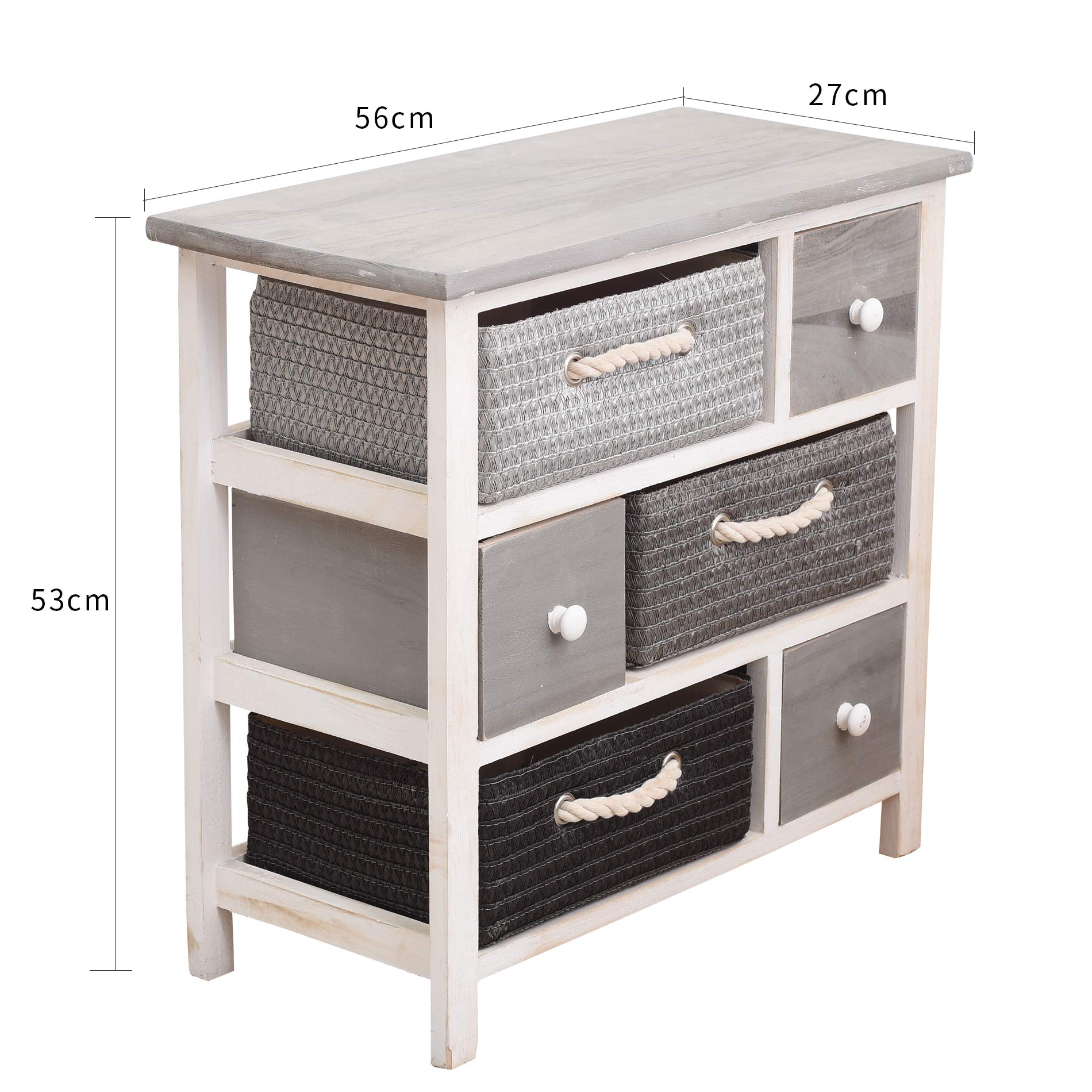 Rebecca Mobili Cassettiera 6 cassetti, mobile multiuso moderno, legno vimini, bianco grigio, per camera e bagno - Misure: 53 x 56 x 27 cm (HxLxP) - Art. RE4326