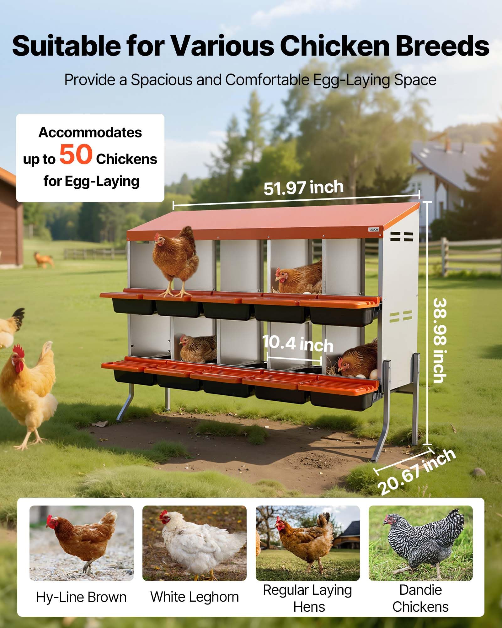 VEVOR Nido con Cassette di Incubazione per uova 10 Scomparti con Gambe di Supporto, Facile Raccolta, Acciaio Zincato e Plastica ad Alta Resistenza, Nido per Deposizione di Uova di Gallina