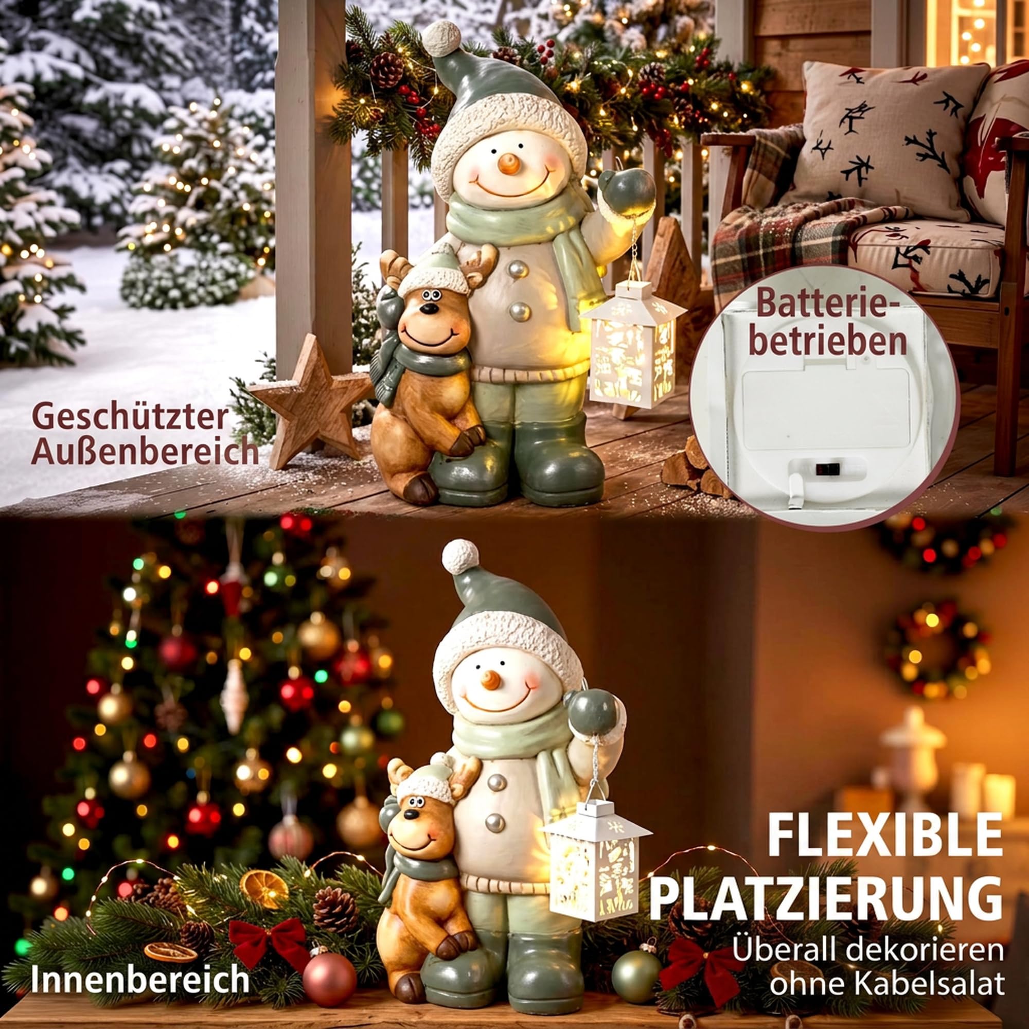 HOMCOM Weihnachtsdeko Figur Schneemann 43 cm, Weihnachtsfigur aus MGO