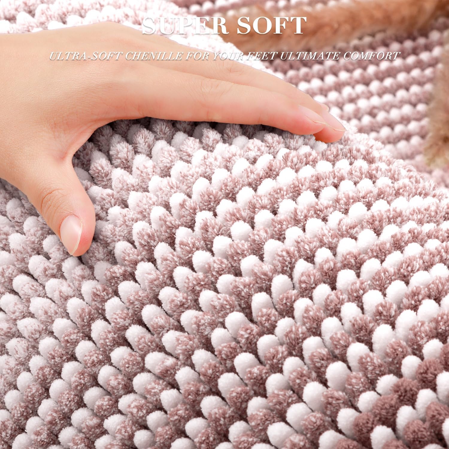  Bathroom Rugs Sets 2 Piece, Non Slip Striped Bath Mats, Mauve Brown thumbnail