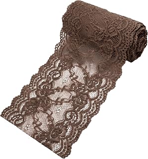 Vonty 6" Chocolate Brown Lace Ribbon 5Yd Stretch Floral Trim for Sewing DIY | Soft Nylon Spandex Lace Material, Elegant Floral Pattern, Easy To Cut, For Gift Wrapping, Bouquets, Wedding Decor & DIY