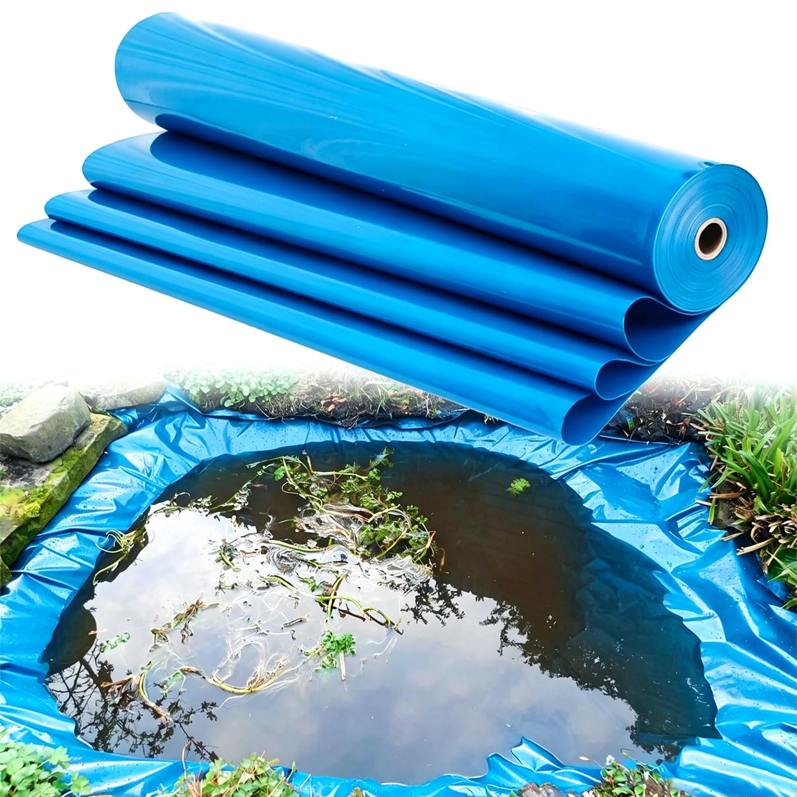 Revestimiento para Estanque Azul de Alta Densidad de 20x20 pies, contrapiso Flexible Resistente, Membrana para Estanque Impermeable para acuicultura estanques al Aire Libre(7x8m)