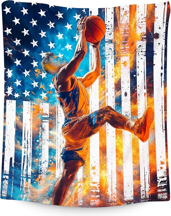 Basketball Blanket for Boys, Kids Blankets Gifts, Sports Theme Throw, Soft Fleece Throw for Couch & Bed, 60"x80"