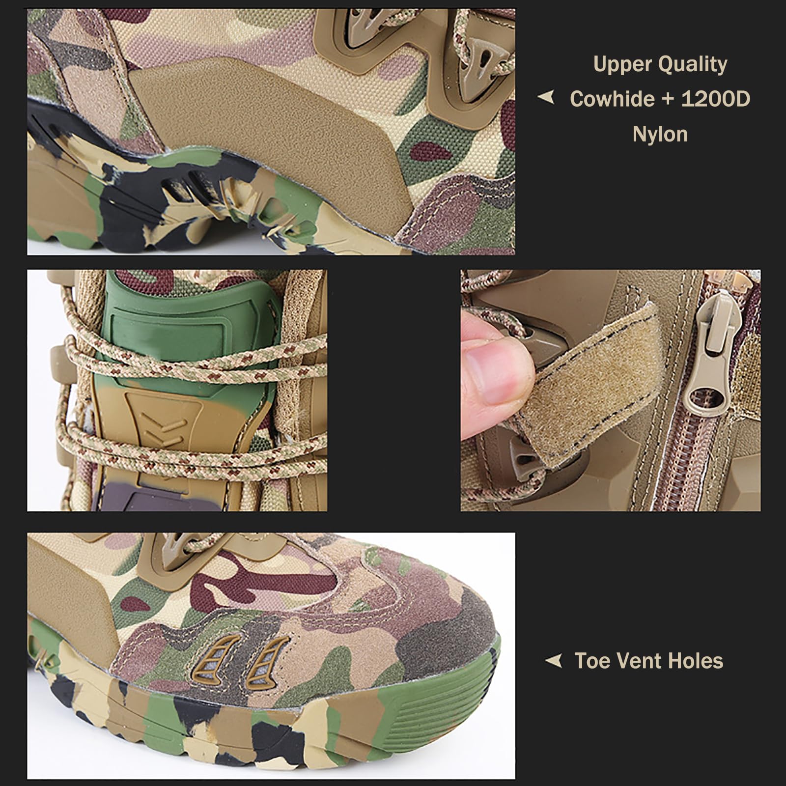 Taktyczne buty bojowe, Męskie taktyczne buty pustynne z bocznym zamkiem Cp Camo 39-45 EU(43 EU)