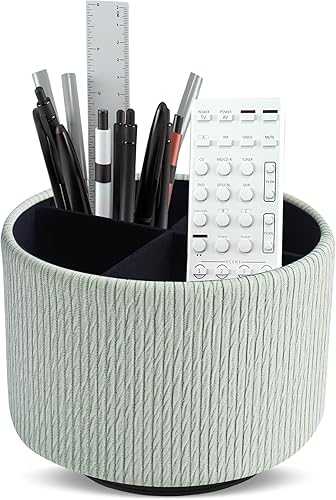 Miniatura 17 de Organizador redondo de cuero para suministros de arte, soporte para control remoto, giro de 360 grados, soporte multifuncional para lápices, 4