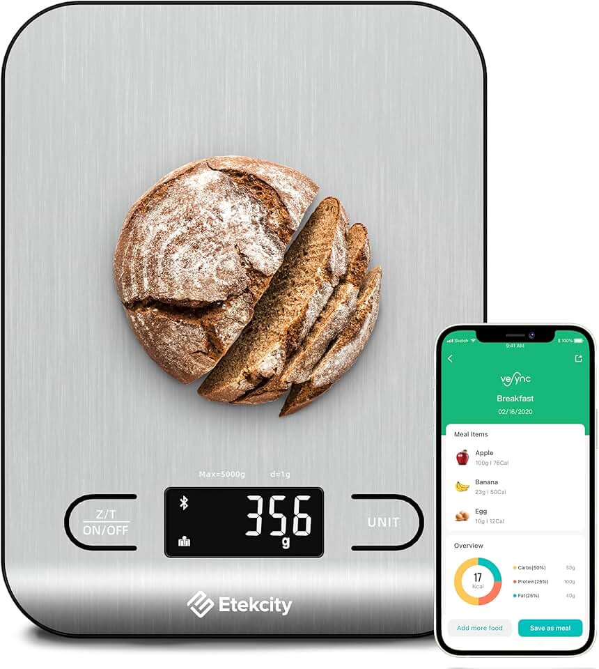 Etekcity Food Nutrition Kitchen Scale, Digital Grams and Ounces for Weight Loss, Baking, Cooking, Keto and Meal Prep, Large, 304 S
