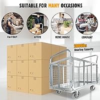 Vista 7 de Carrito de Plataforma con Jaula, Multiusos 6 en 1 Plegable Carrito de Plataforma Plana Carrito de Empuje Resistente Diablito con Ruedas Giratorias