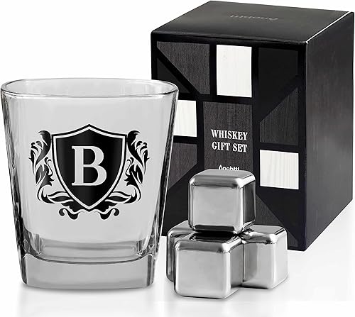 Miniatura 8 de Regalos de whisky para hombres, vaso de whisky con inicial personalizada con piedras de whisky para papá, novio, mejores amigos, compañeros de