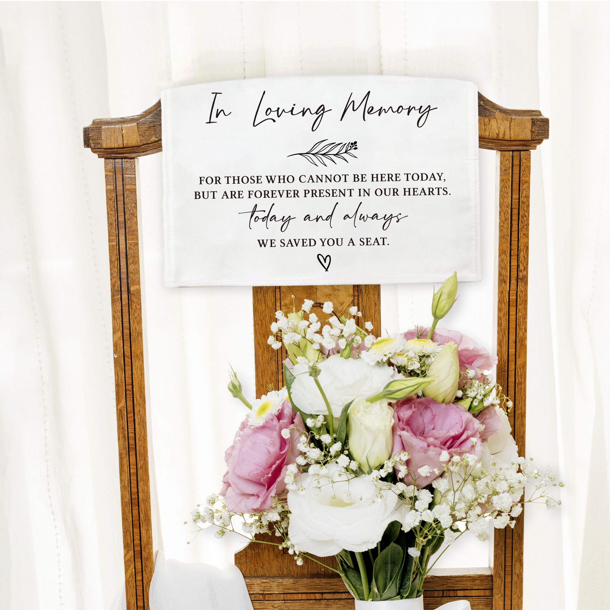Znak ślubny In Loving Memorial, biały znak zarezerwowany fotel weselny, zastrzeżone znaki pamiątkowe na ławkę kościelną, dekoracje weselne znaki na przyjęcie ceremonii, 30 x 45 cm -A01