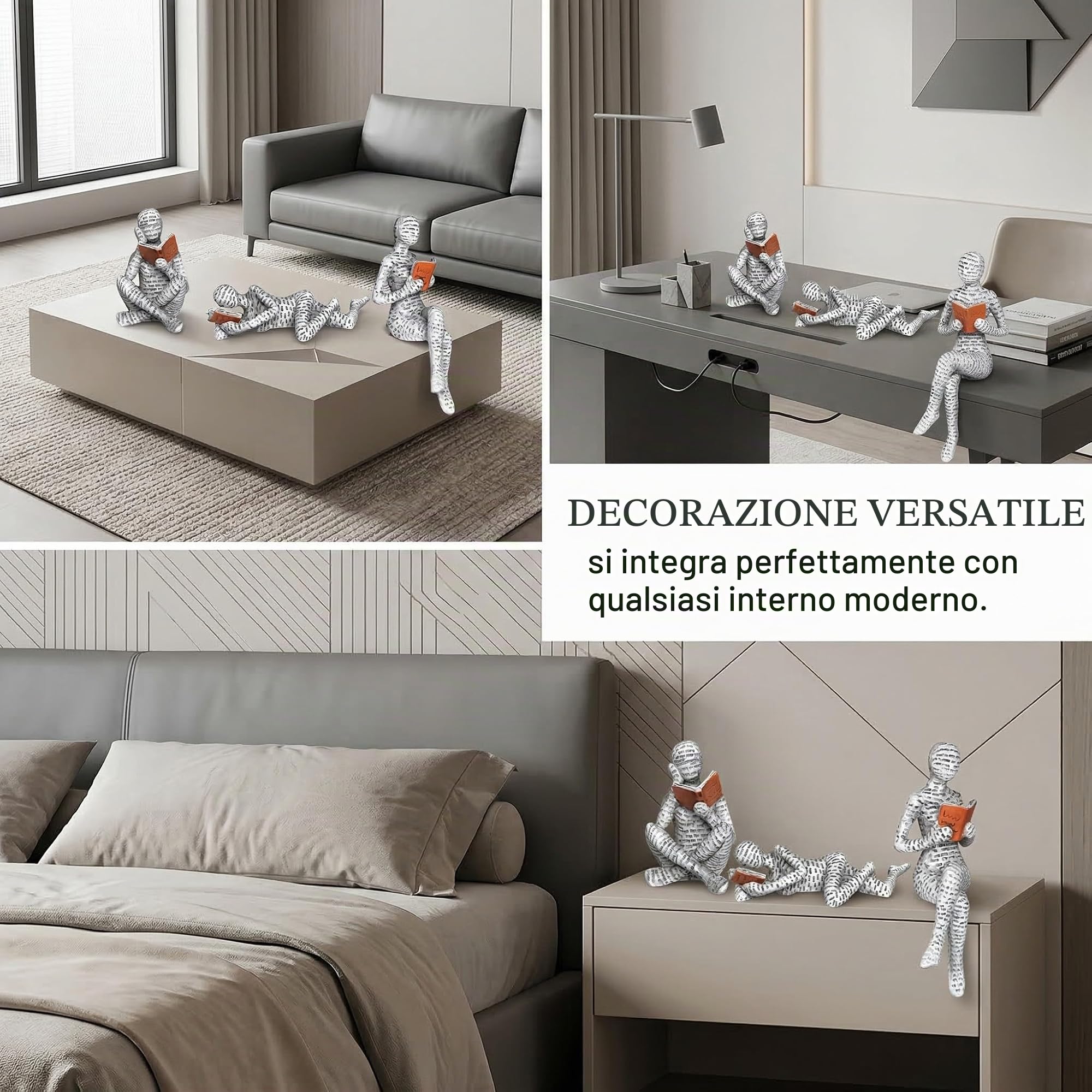 Figura decorativa per scaffale, 3pezzi piccola lettura da donna a forma di scultura dipinta a mano lettura cattivo desktop libri scaffale artigianato statua Cadeaux de anniversaires et Noël