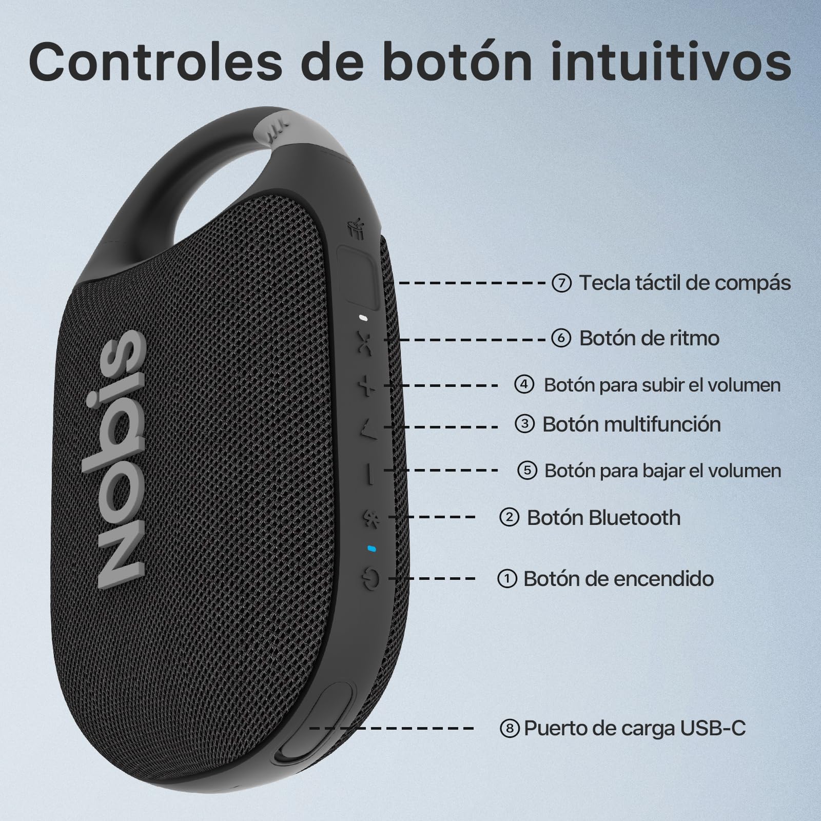 NOBIS Clip N1 Altavoz Portátil IP68 Resistente | Bluetooth 5.3, 24h de autonomía, impermeable y resistente al polvo – perfecto para ducha, piscina, camping y viajes