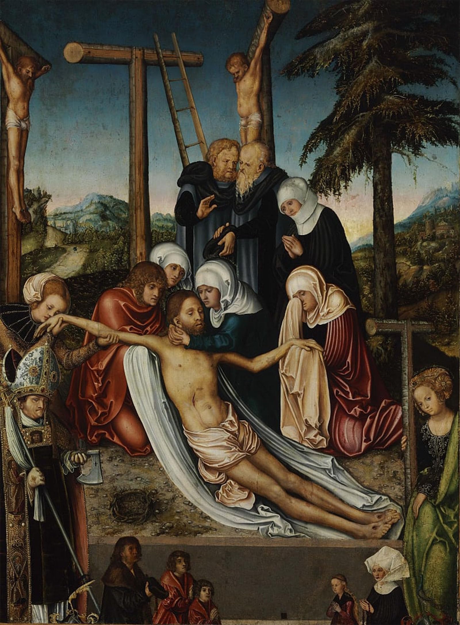 POSTERIIk Vintage Print Pop Art Landscape Artwork the Lamentation Over Christ with Saints Wolfgang and Helena by Lucas Cranach the Elder Art Prints for Office Home Decor 60x90cm