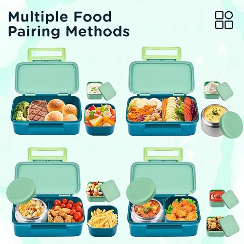 Miniatura 6 de Lonchera Bento para niños con termo de 8 onzas, a prueba de fugas, con 2 compartimentos, botella aislada, bolsa de almuerzo, sin BPA, apta para