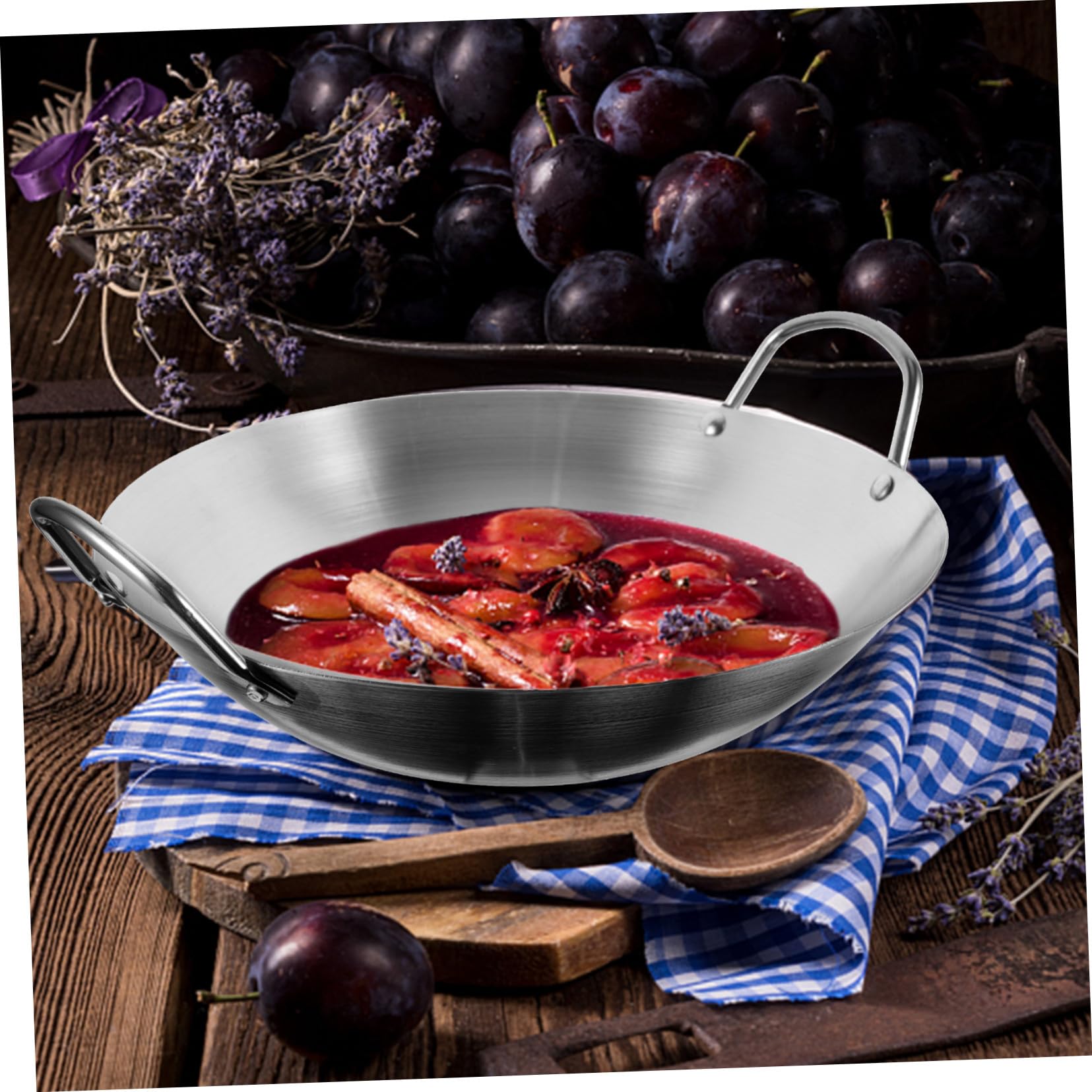 Garneck Wok y Diseño Práctico Doble Asa de Acero Inoxidable Borde Liso Adecuado para Freír Carne y Verduras Hogar
